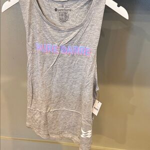 Pure Barre Light Gray Sleeveless Tank with Pink Blue Logo